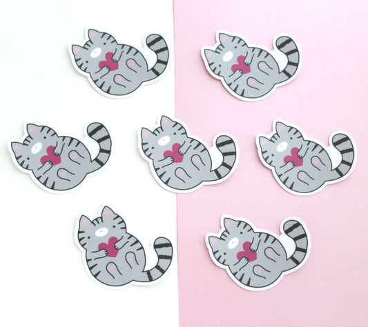 Grey Tabby Cat Vinyl Sticker - Cute Cat Decal