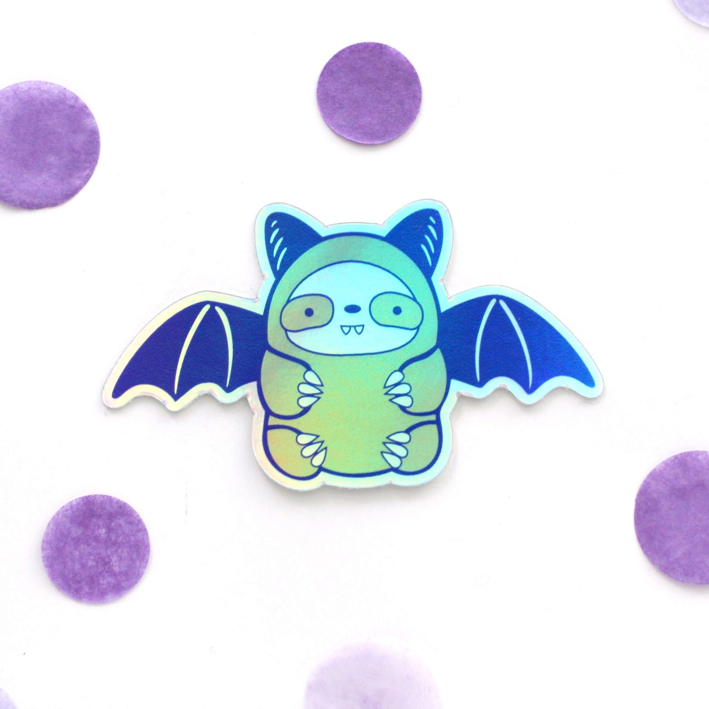 Holographic Bat Sloth Vinyl Sticker - Halloween Bat Decal