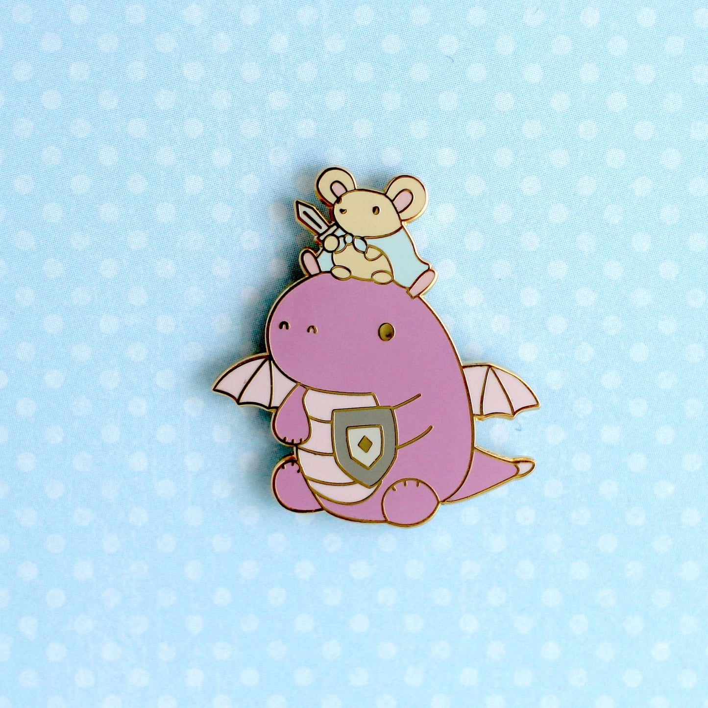 Mouse and Dragon Knight Enamel Pin (Light Purple)