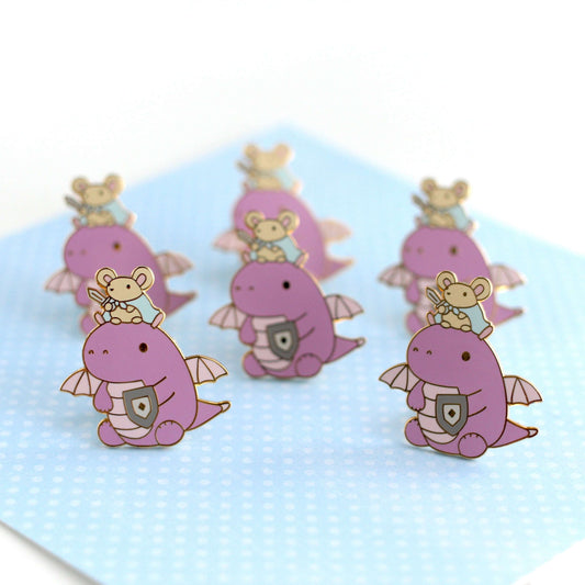 Mouse and Dragon Knight Enamel Pin (Light Purple)