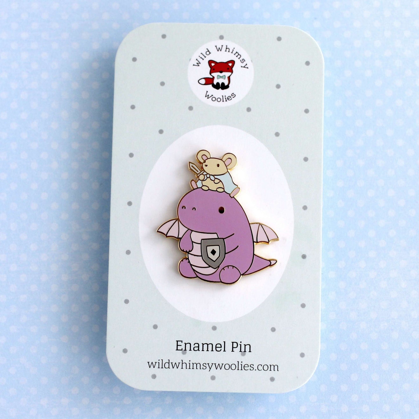 Mouse and Dragon Knight Enamel Pin (Light Purple)