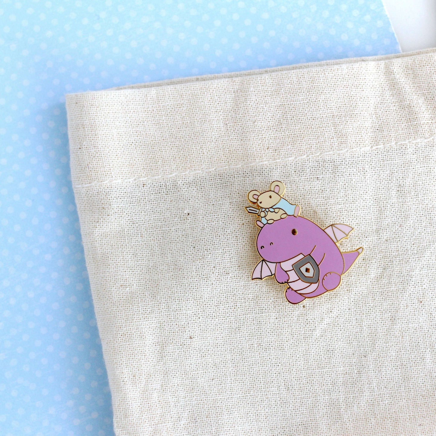 Mouse and Dragon Knight Enamel Pin (Light Purple)