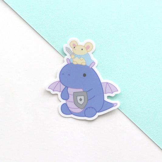 Mouse and Purple Dragon Vinyl Sticker - Cute Mouse Sticker - Dragon Stationery