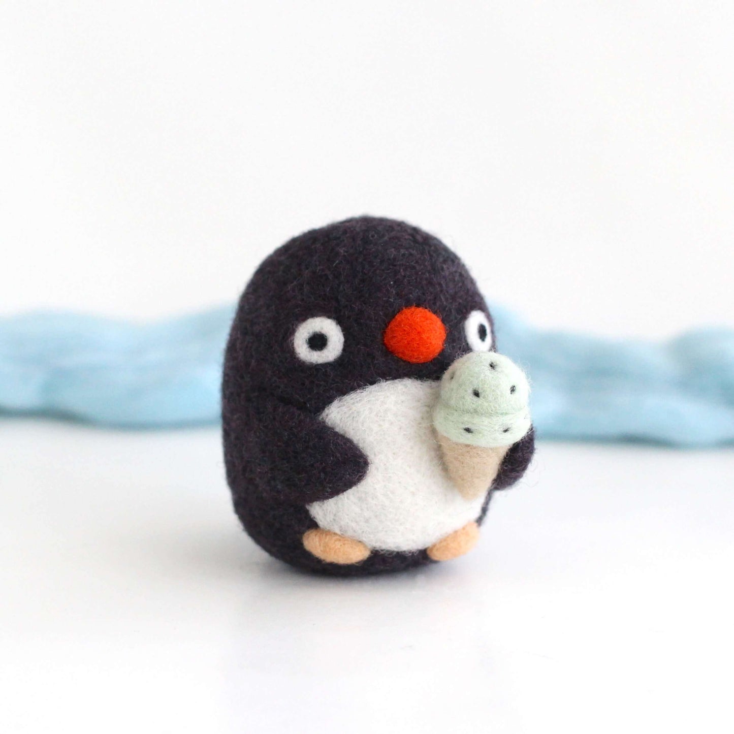 Needle Felted Adelie Penguin with Ice Cream Cone