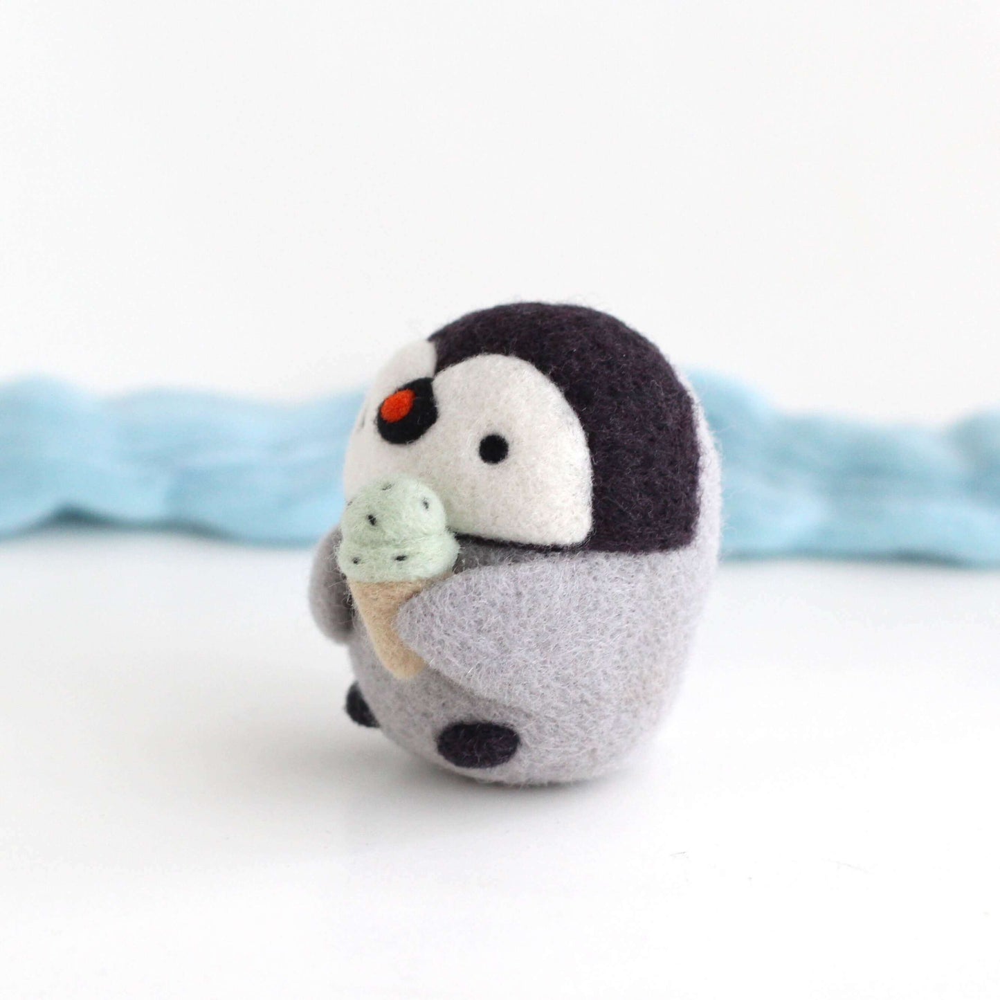 Needle Felted Baby Emperor Penguin with Ice Cream Cone