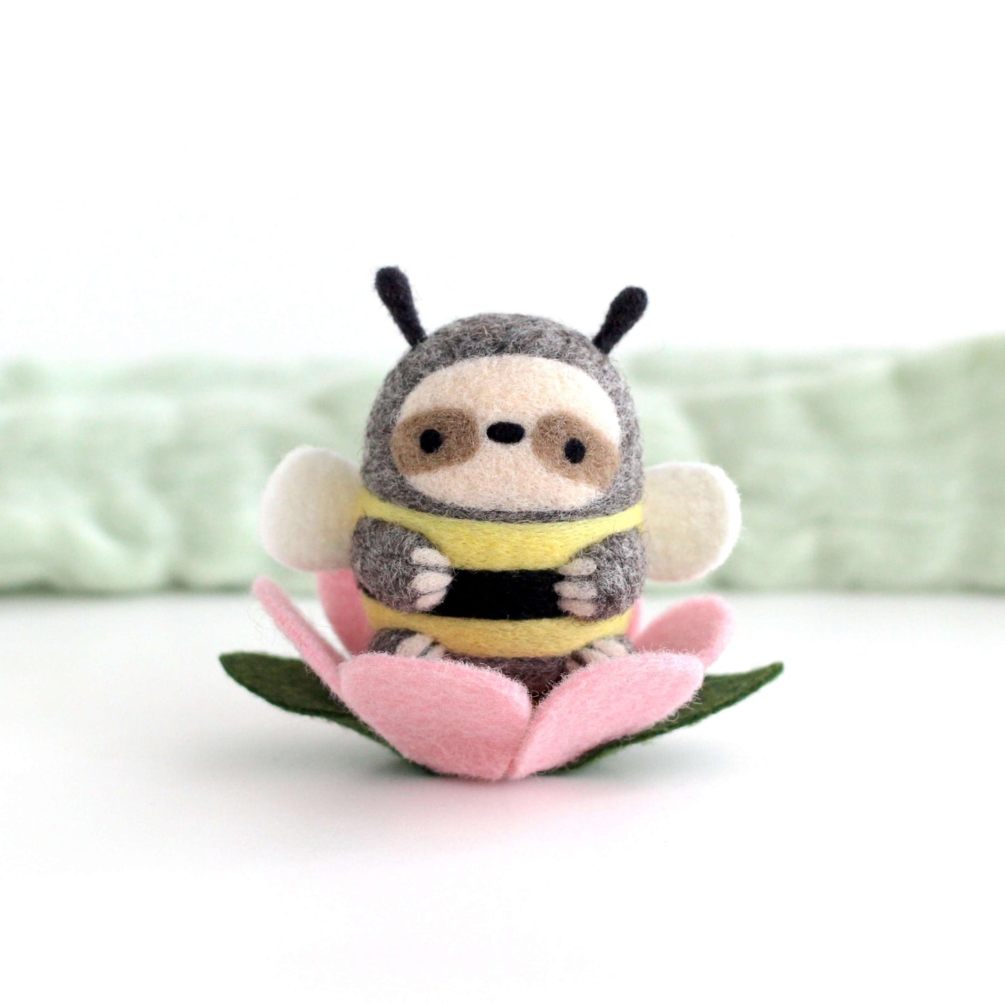 Needle Felted Bumble Sloth (Pink Flower)