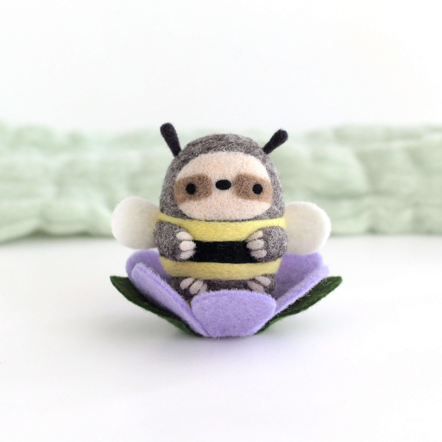 Needle Felted Bumble Sloth (Purple Flower)