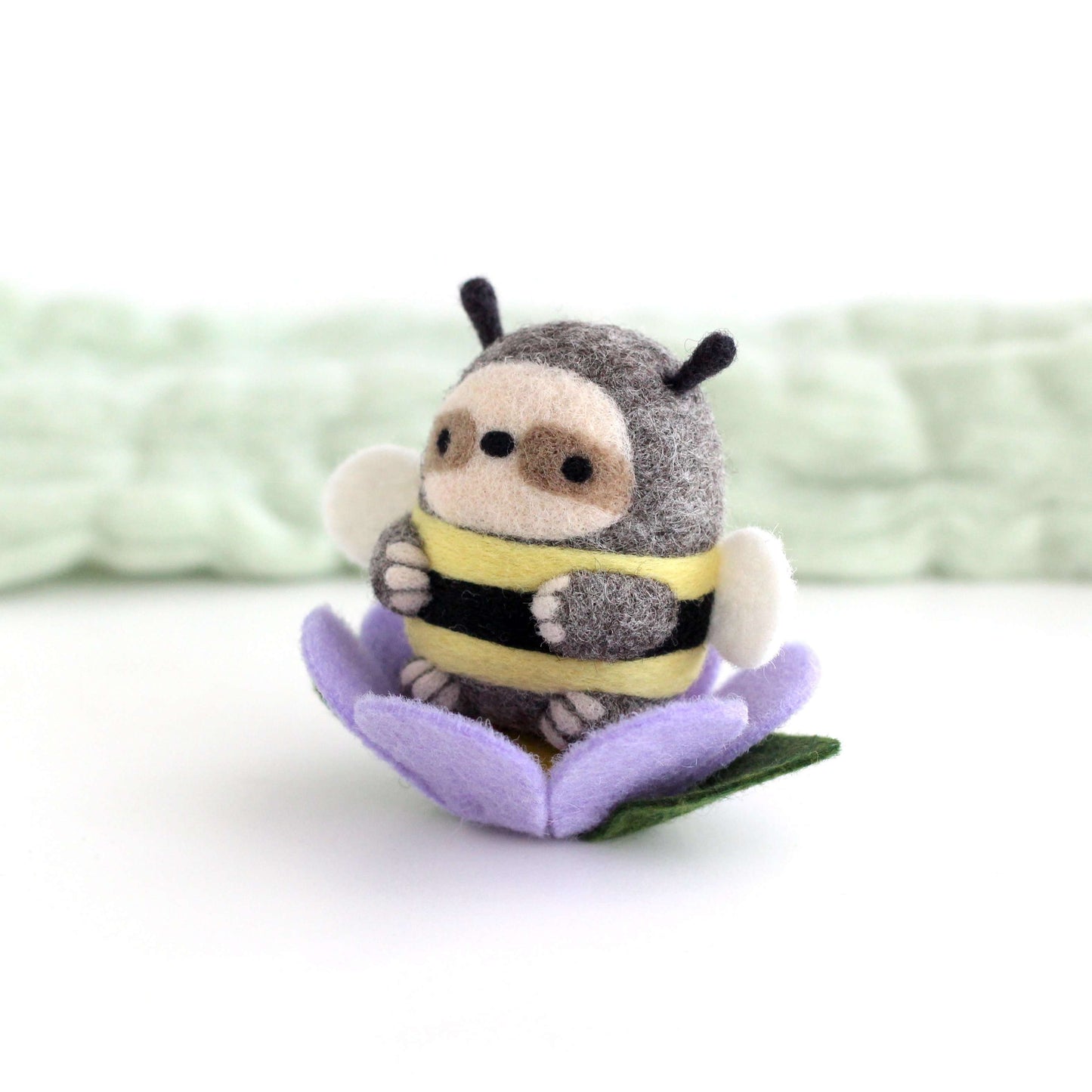 Needle Felted Bumble Sloth (Purple Flower)
