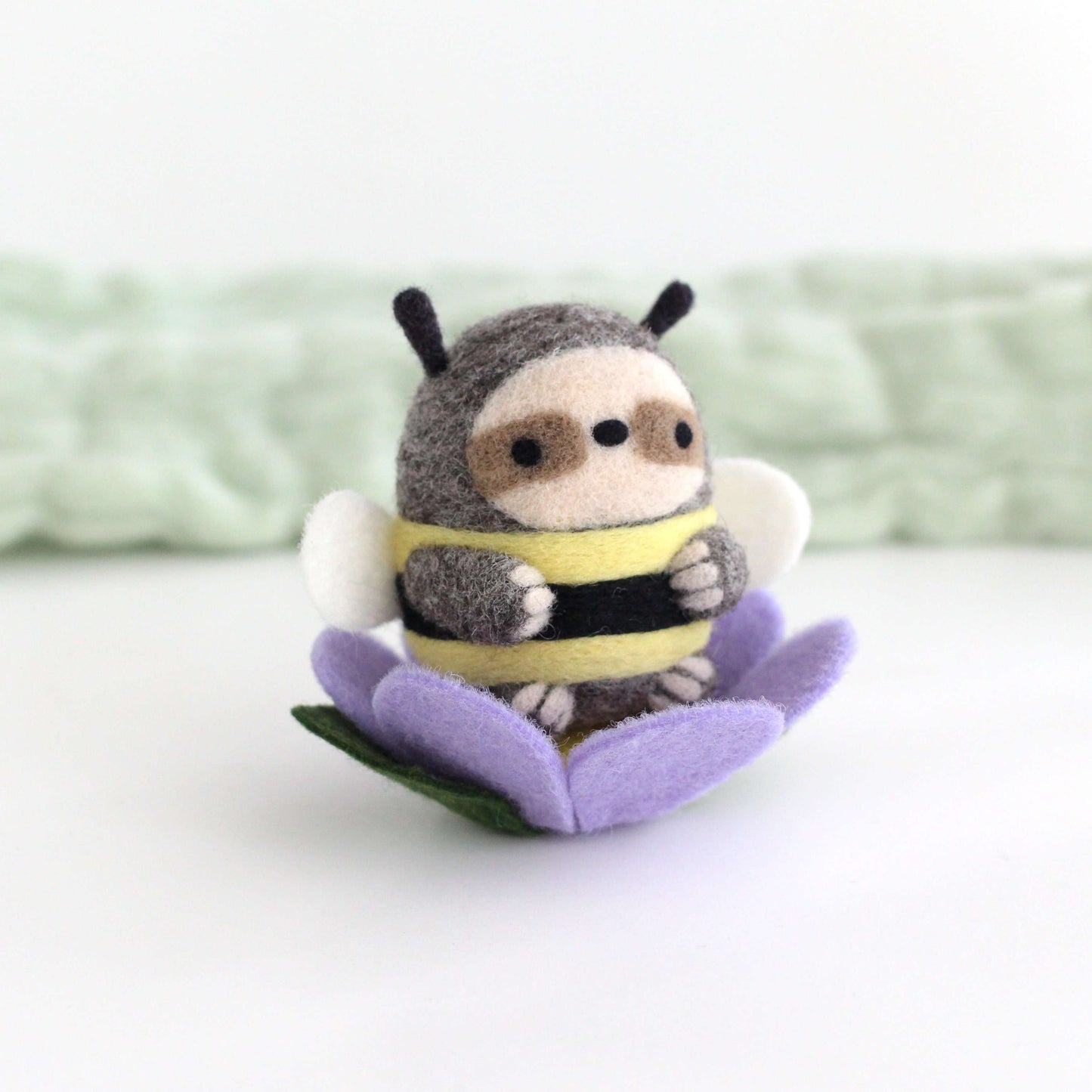 Needle Felted Bumble Sloth (Purple Flower)