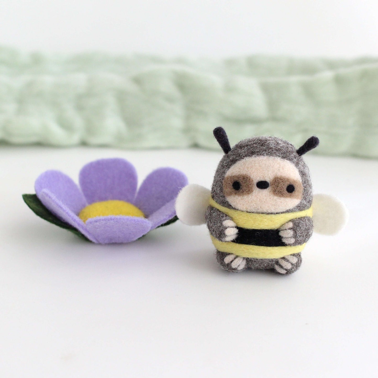 Needle Felted Bumble Sloth (Purple Flower)