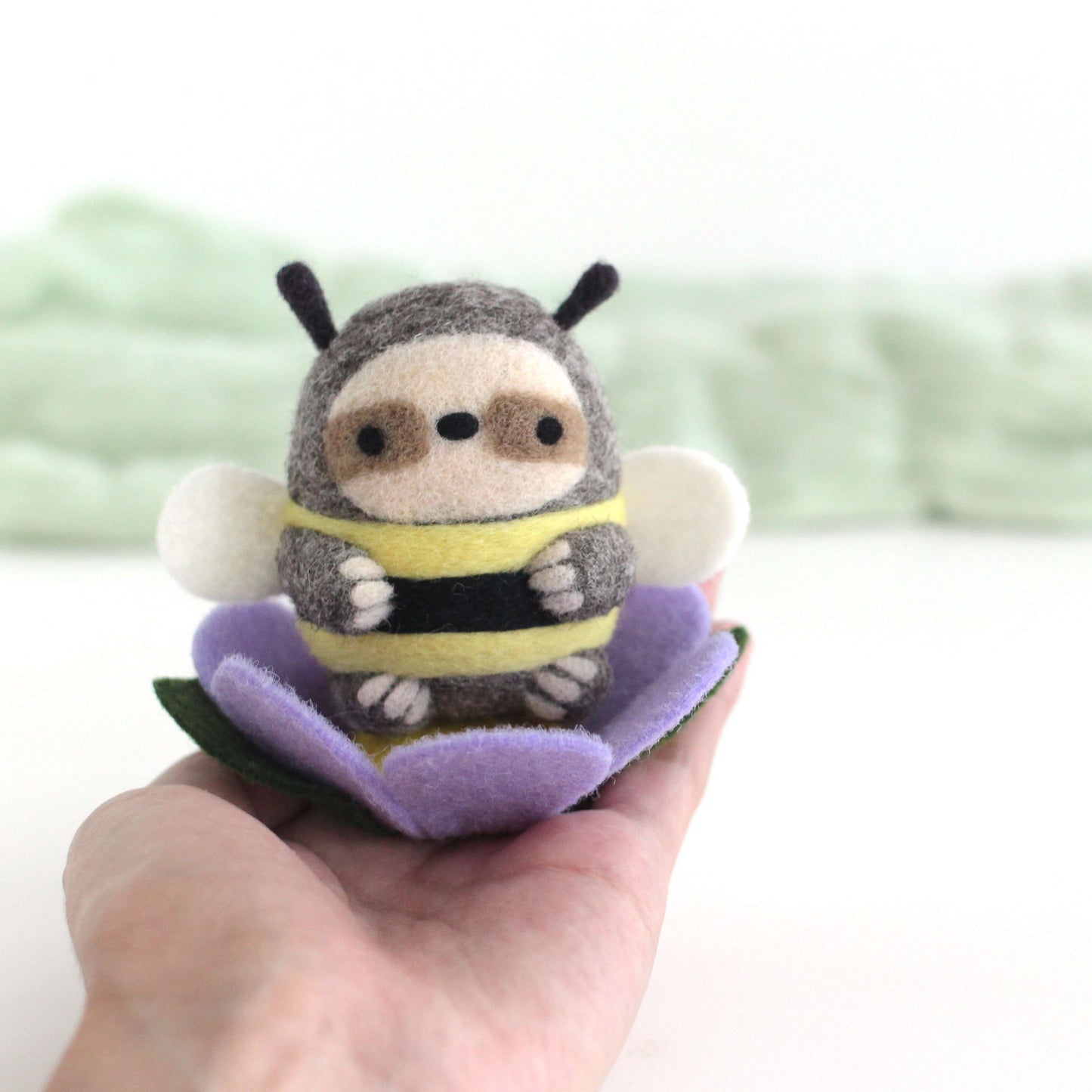 Needle Felted Bumble Sloth (Purple Flower)