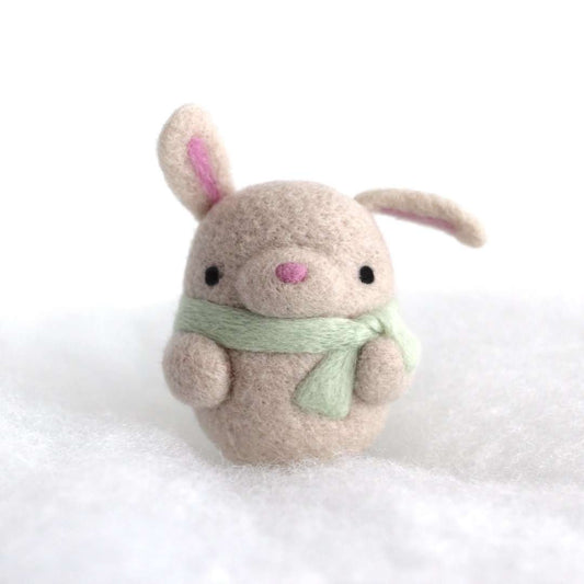 Needle Felted Bunny Ornament (Beige w/ Mint Scarf)