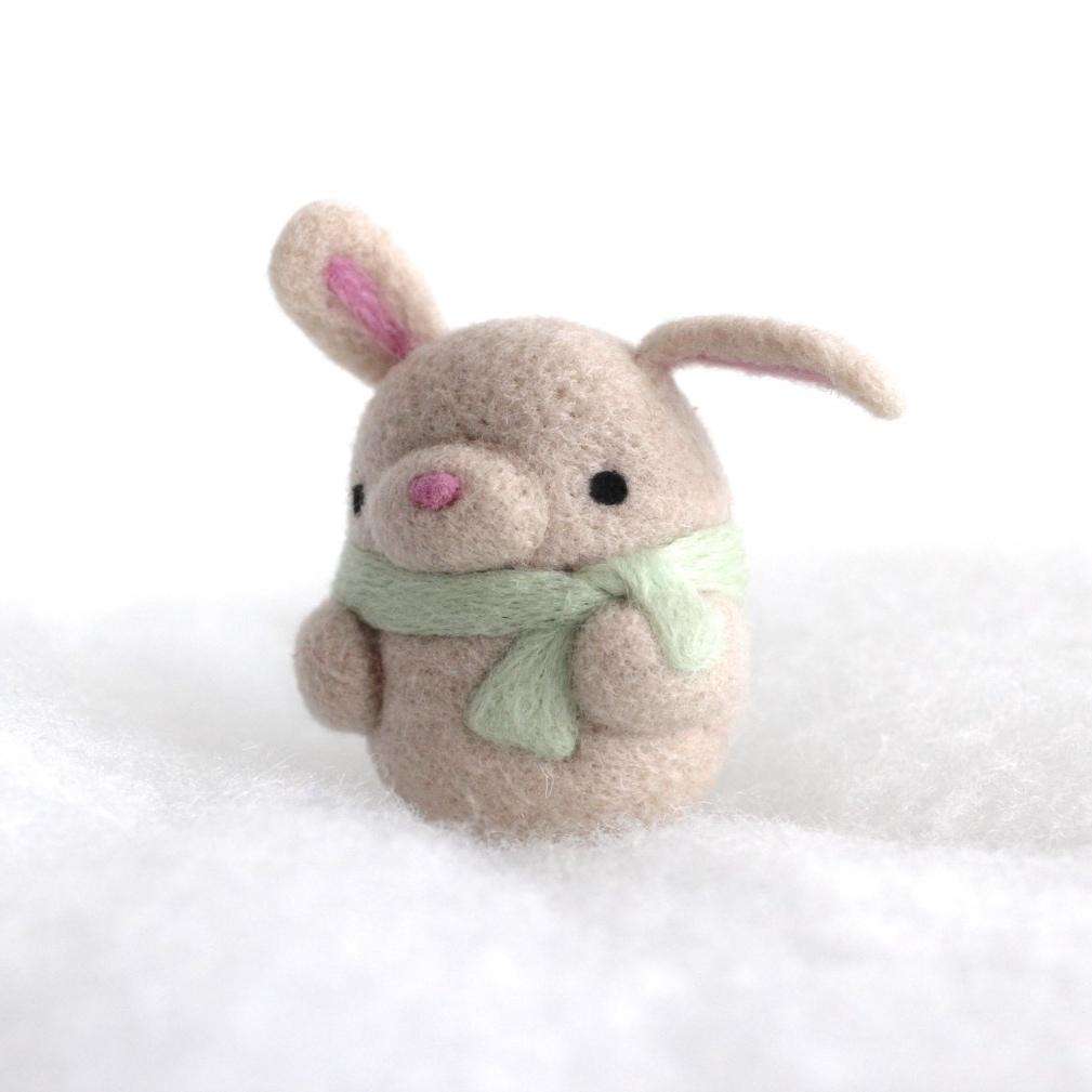 Needle Felted Bunny Ornament (Beige w/ Mint Scarf)