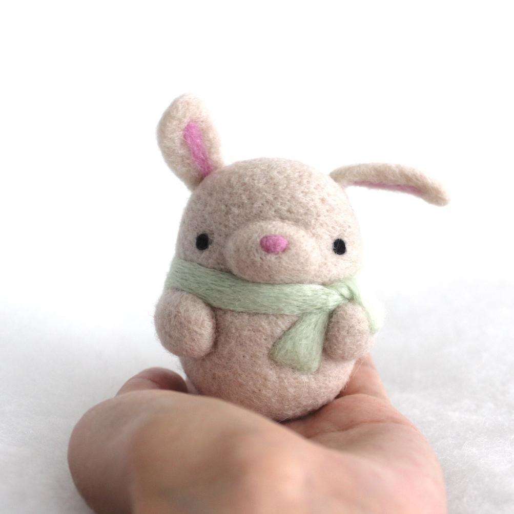 Needle Felted Bunny Ornament (Beige w/ Mint Scarf)