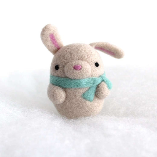 Needle Felted Bunny Ornament (Beige w/ Turquoise Scarf)