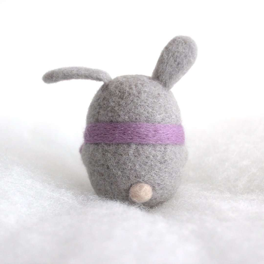 Needle Felted Bunny Ornament (Grey w/ Purple Scarf)