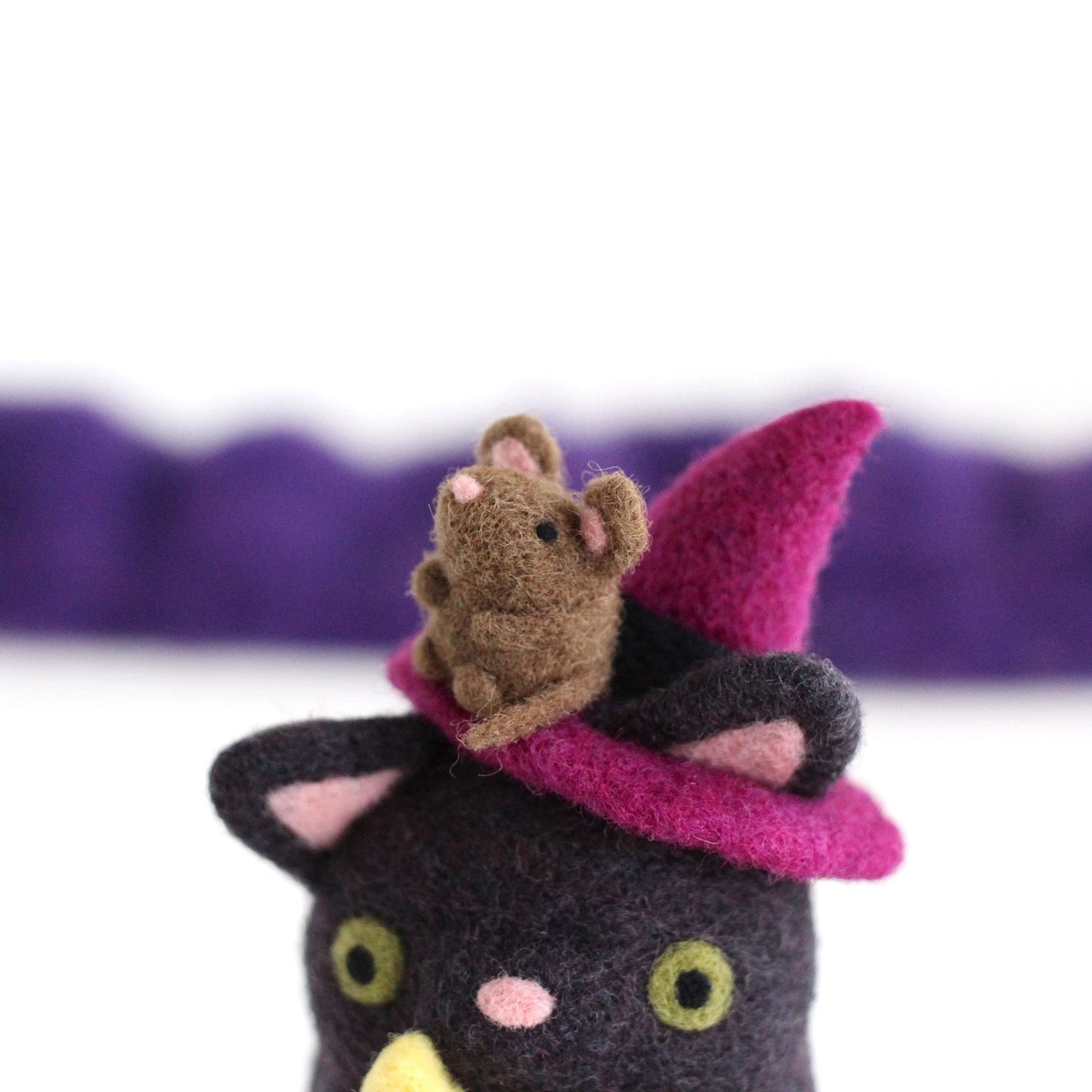 Needle Felted Cat Witch with Mouse Familiar
