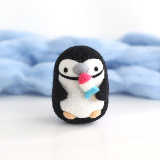 Needle Felted Chinstrap Penguin with Rocket Fish Pop
