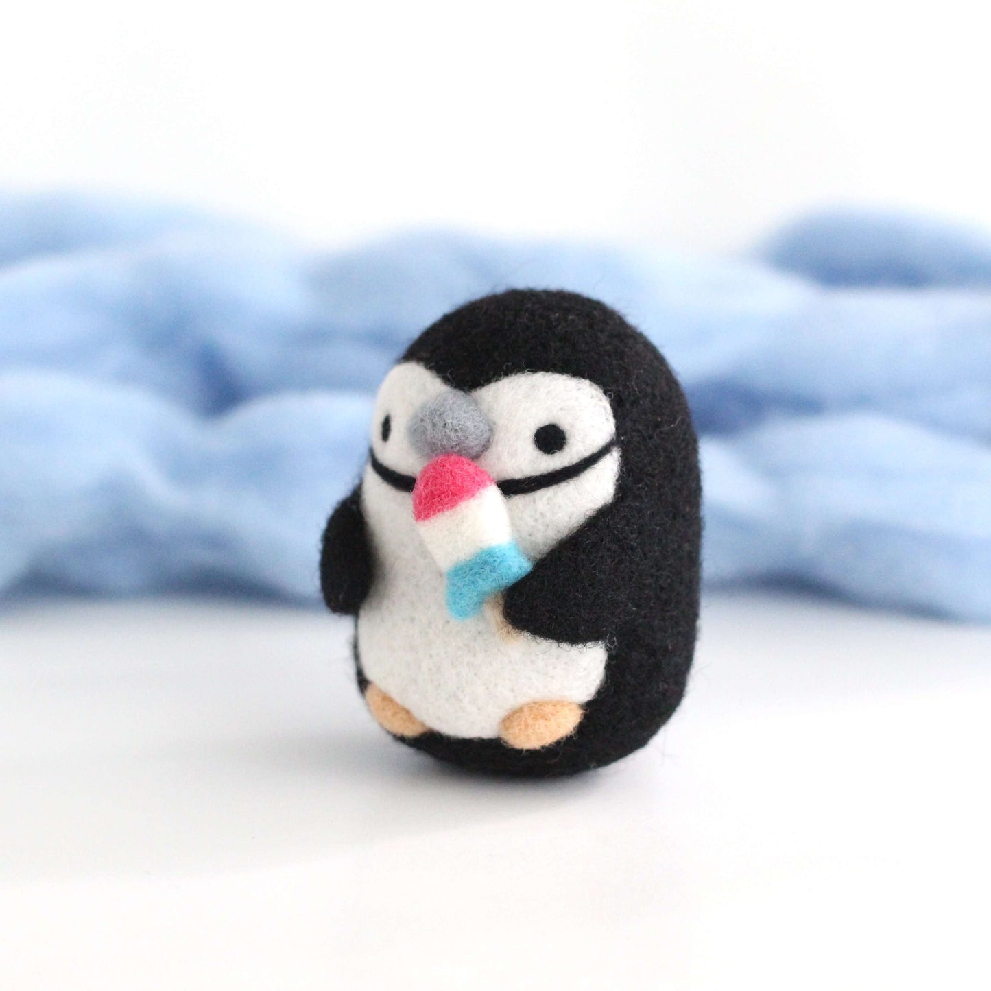 Needle Felted Chinstrap Penguin with Rocket Fish Pop