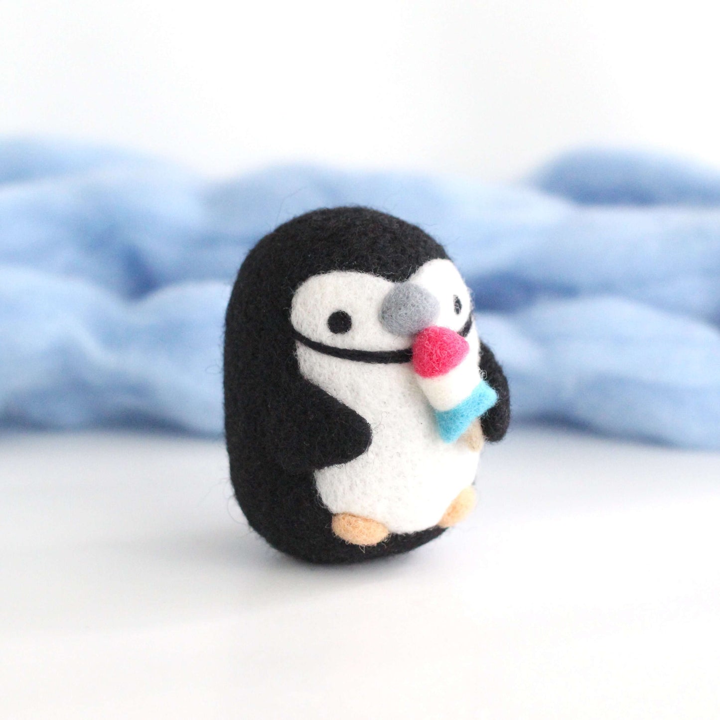 Needle Felted Chinstrap Penguin with Rocket Fish Pop