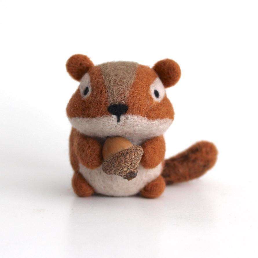 Needle Felted Chipmunk holding Acorn