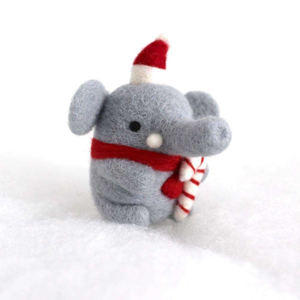 Needle Felted Elephant w/ Candy Cane