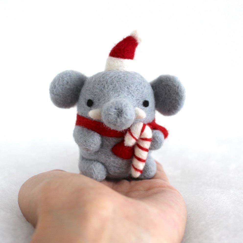 Needle Felted Elephant w/ Candy Cane