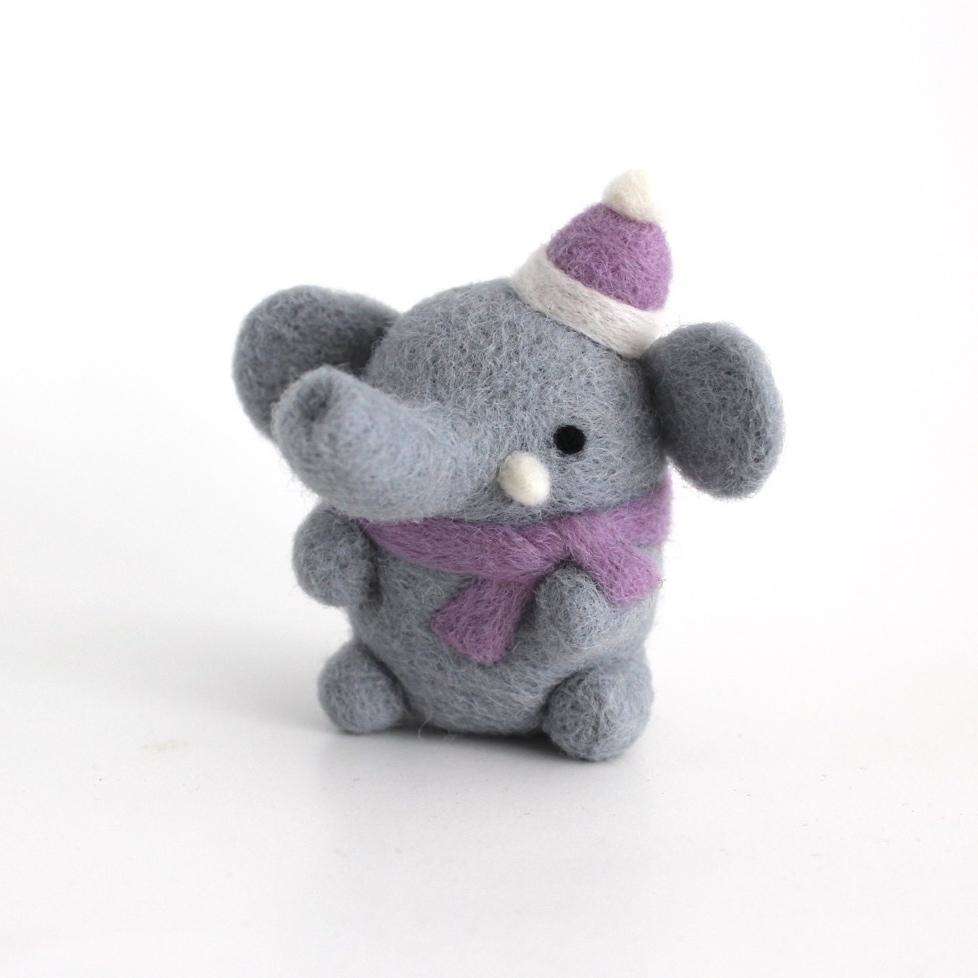 Needle Felted Elephant w/ Purple Scarf