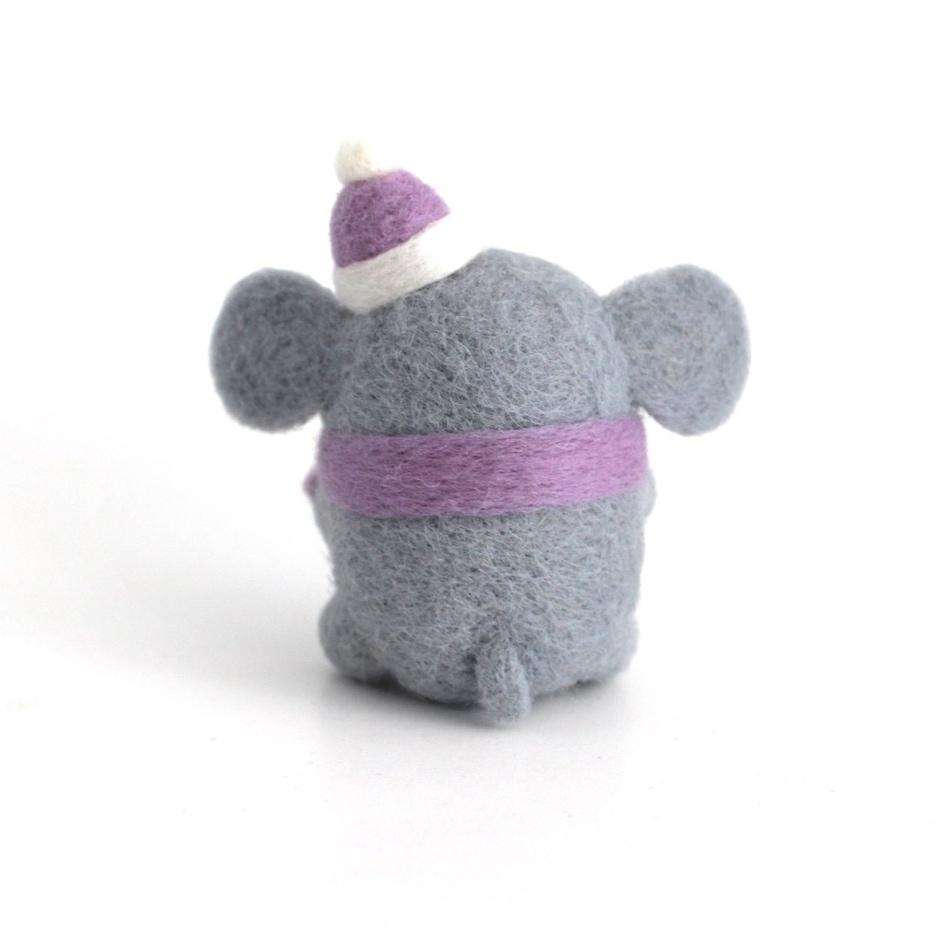 Needle Felted Elephant w/ Purple Scarf