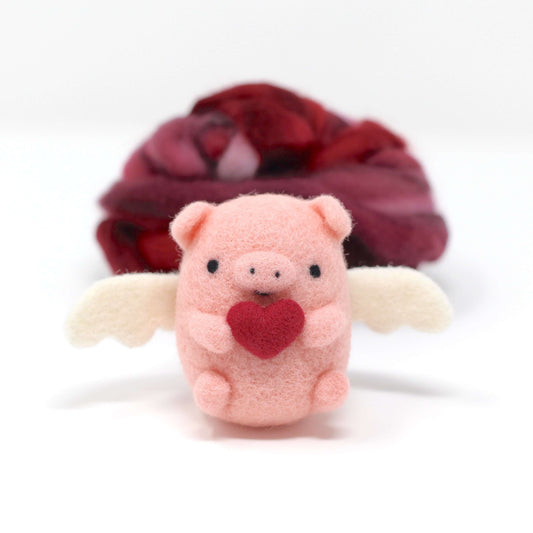 Needle Felted Flying Pig with Heart