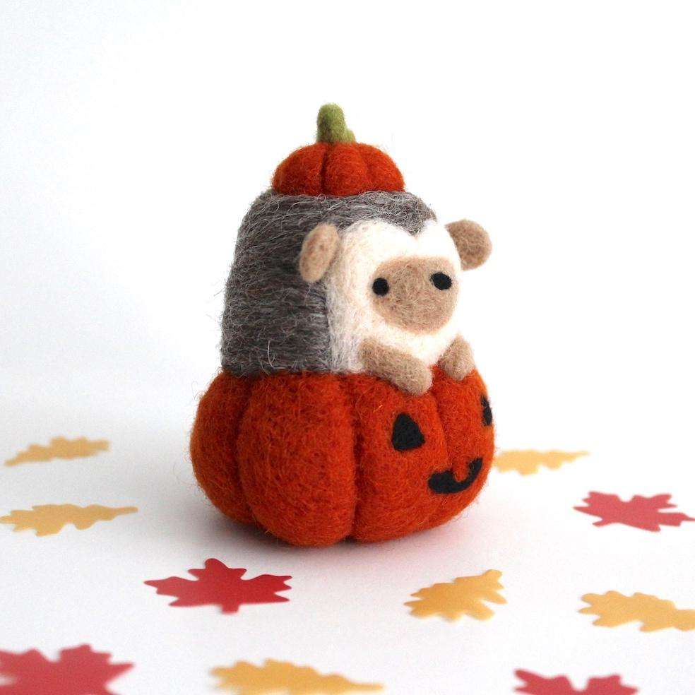 Needle Felted Hedgehog in Jack-o-Lantern (Burnt Orange Variant)