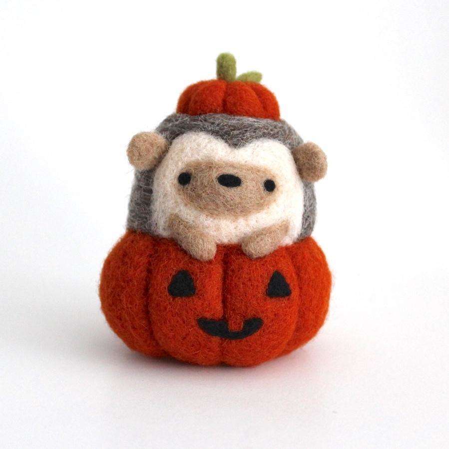 Needle Felted Hedgehog in Jack-o-Lantern (Burnt Orange Variant)
