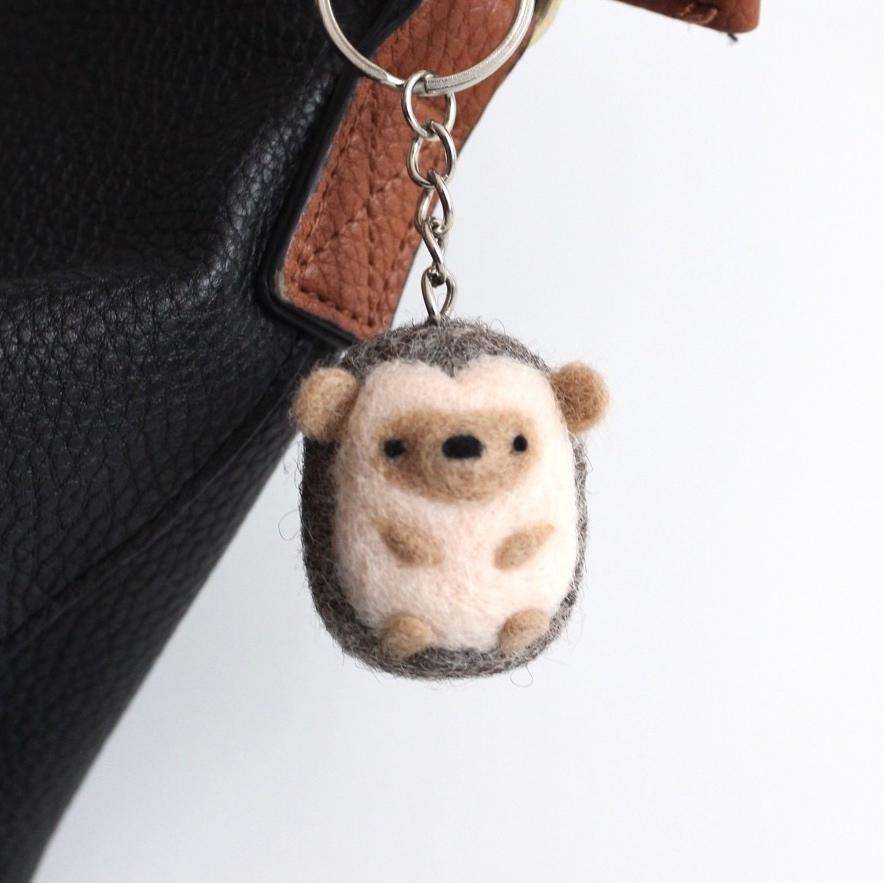 Needle Felted Hedgehog Keychain