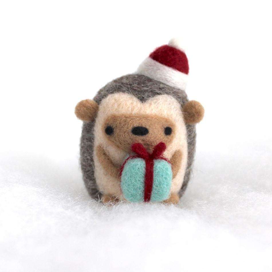 Needle Felted Hedgehog w/ Christmas Present