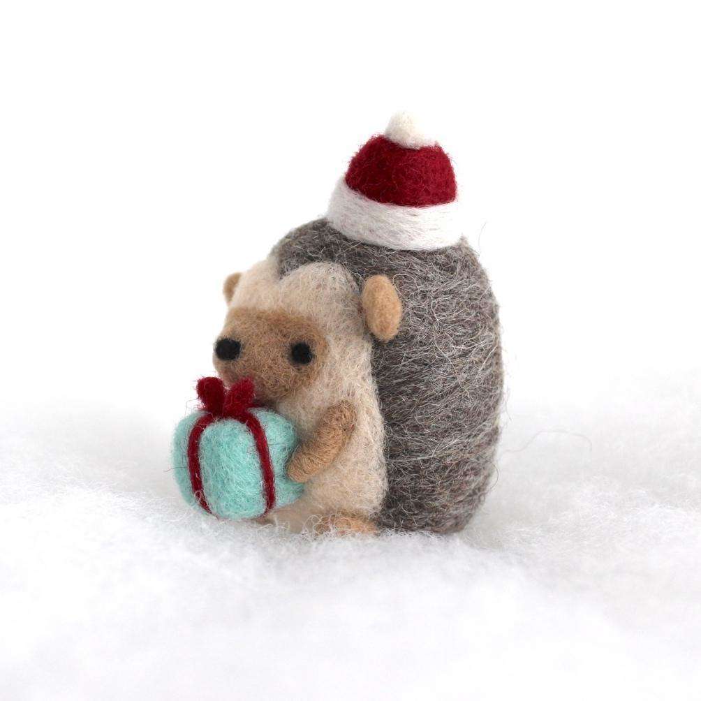 Needle Felted Hedgehog w/ Christmas Present