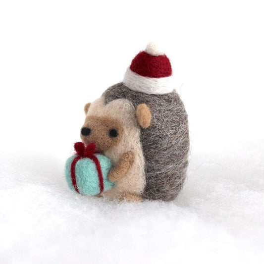 Needle Felted Hedgehog w/ Christmas Present