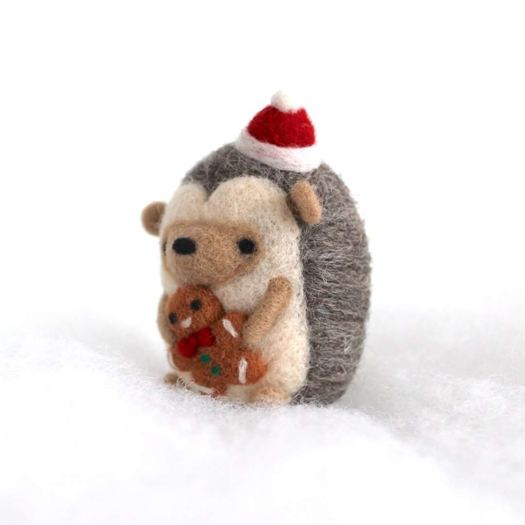 Needle Felted Hedgehog w/ Gingerbread Man