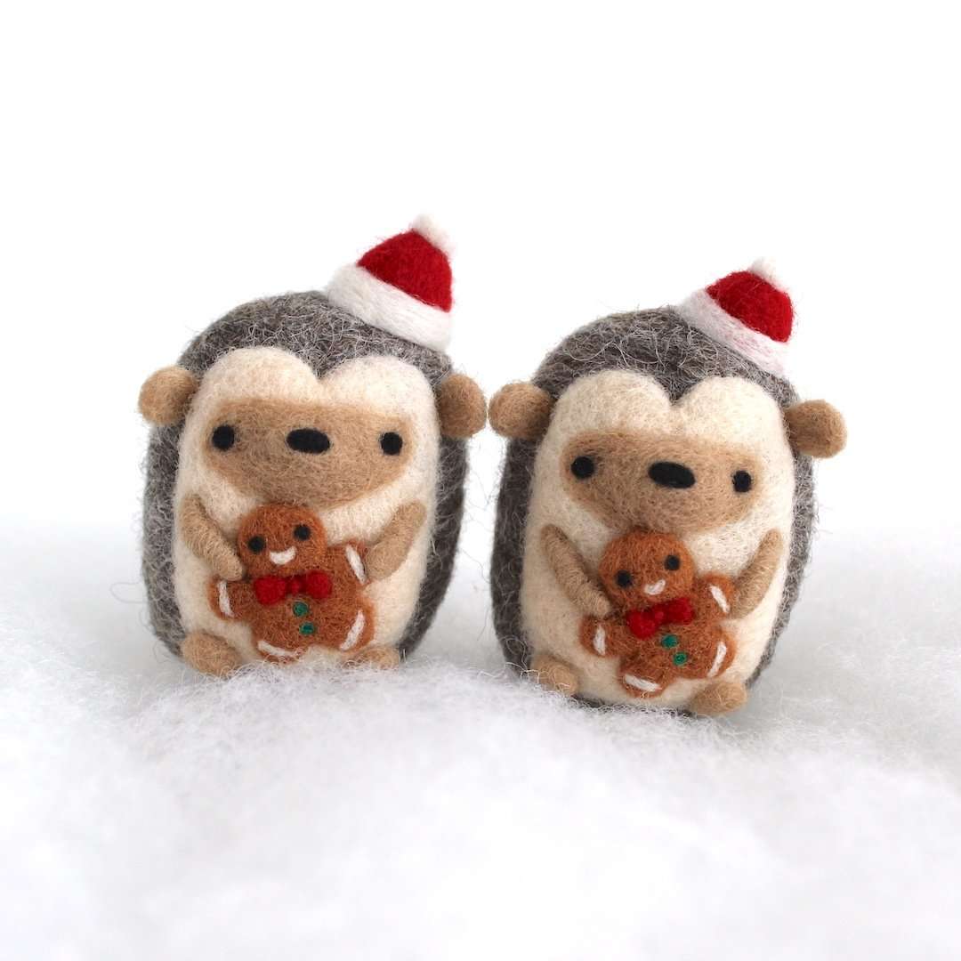 Needle Felted Hedgehog w/ Gingerbread Man