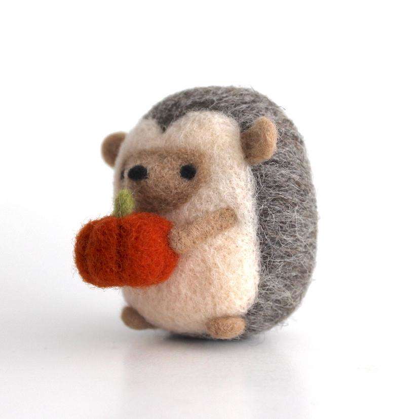 Needle Felted Hedgehog with Pumpkin