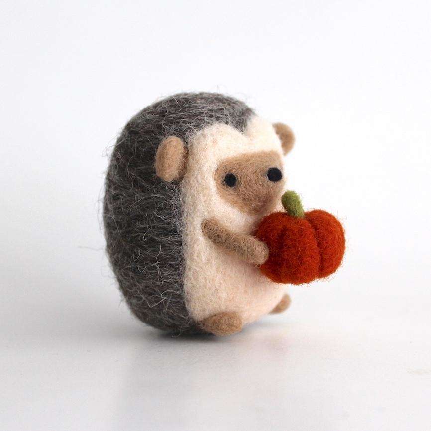 Needle Felted Hedgehog with Pumpkin