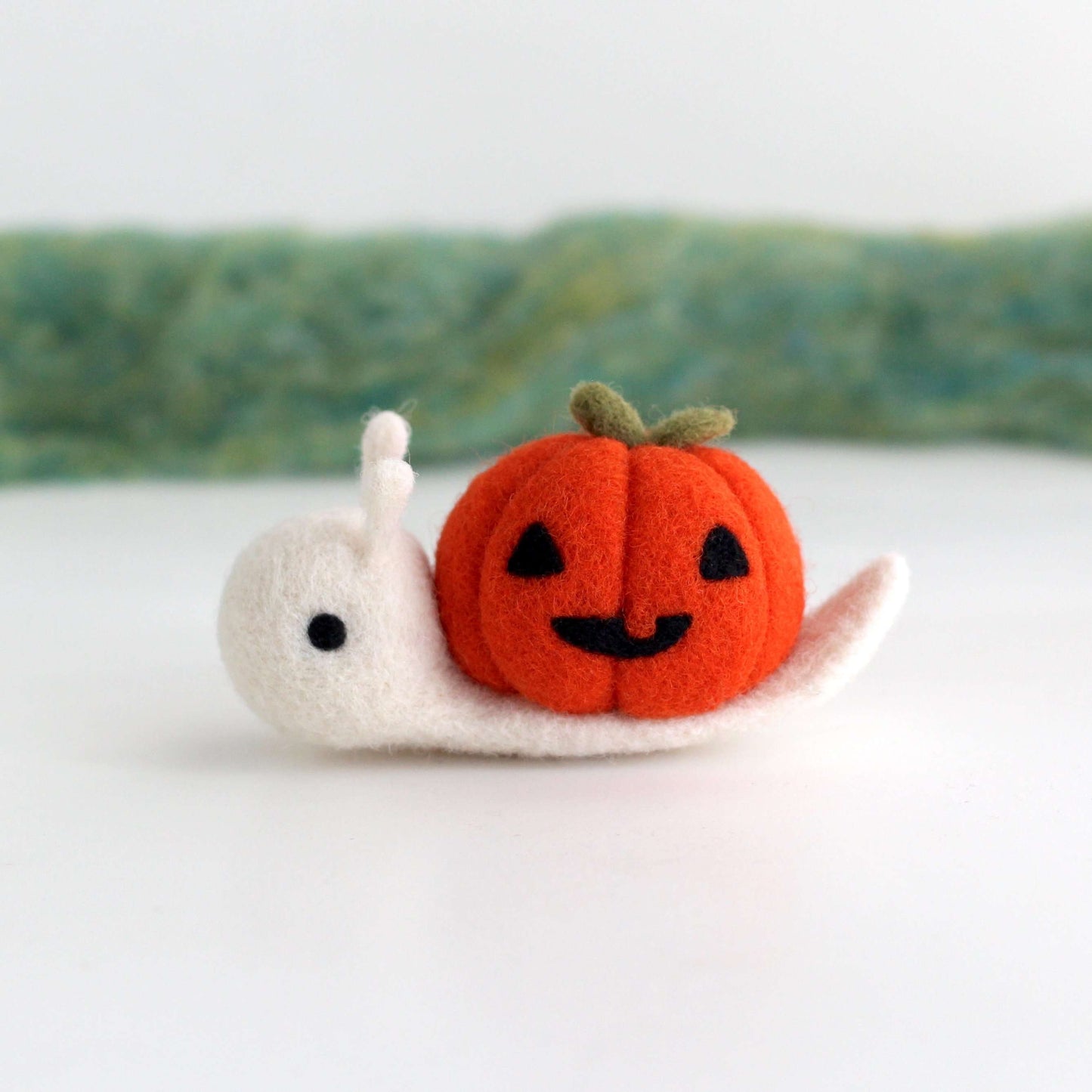 Needle Felted Jack-o'-Lantern Snail