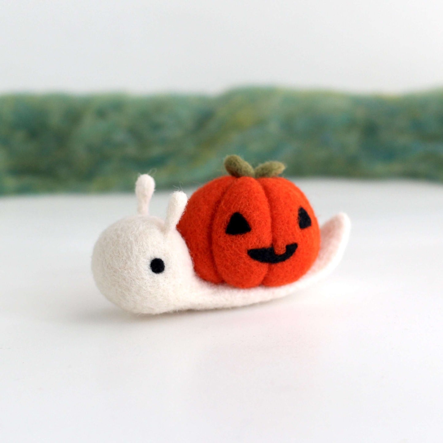 Needle Felted Jack-o'-Lantern Snail