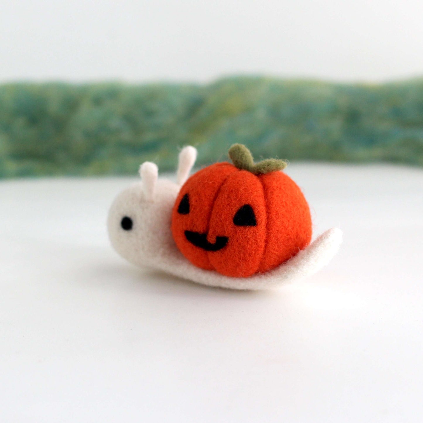 Needle Felted Jack-o'-Lantern Snail