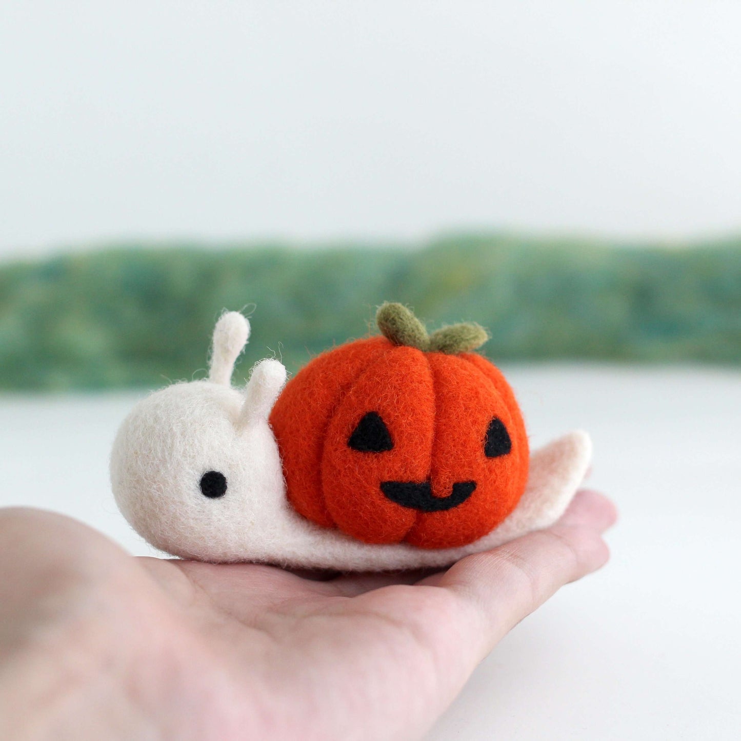 Needle Felted Jack-o'-Lantern Snail