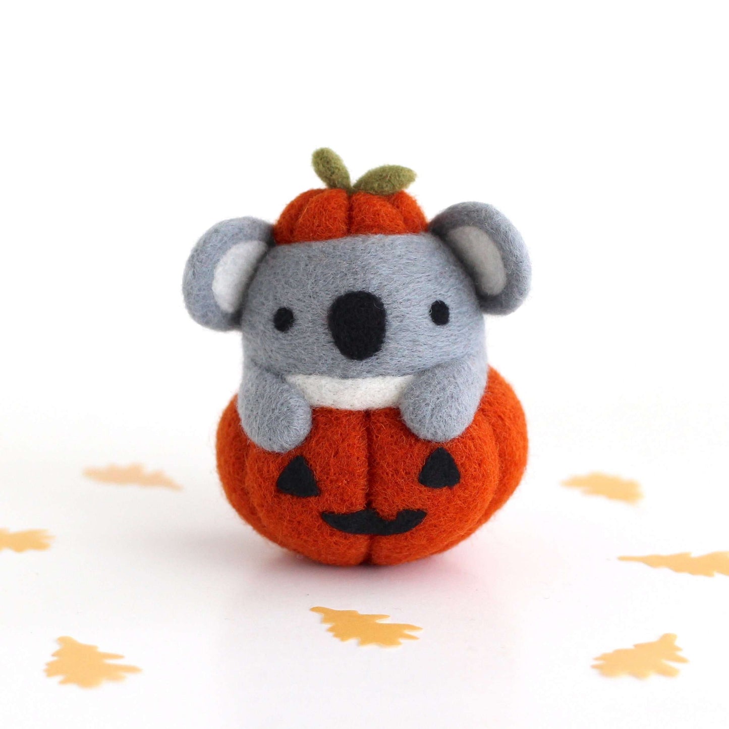 Needle Felted Koala in Jack-o'-Lantern (Burnt Orange Variant)