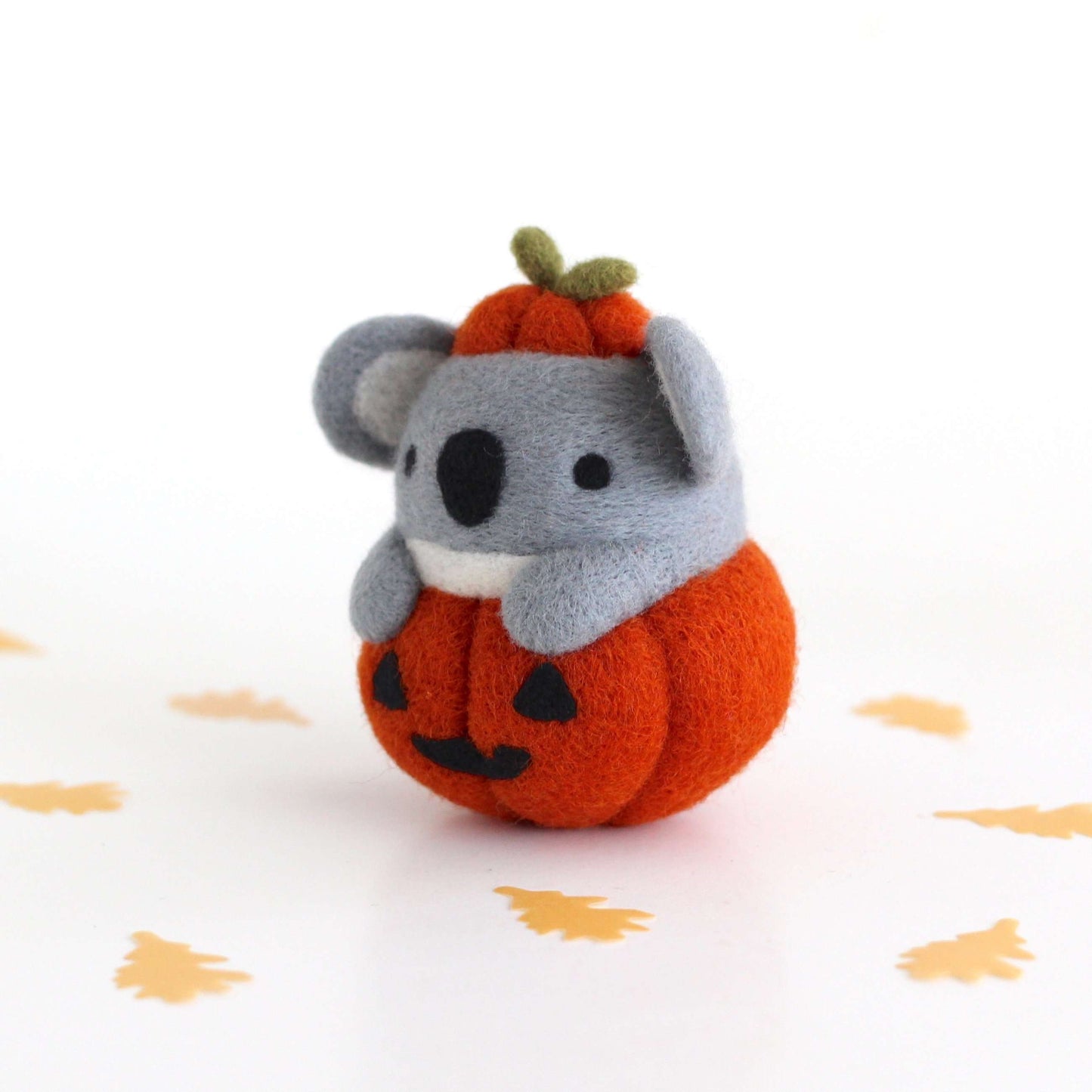 Needle Felted Koala in Jack-o'-Lantern (Burnt Orange Variant)
