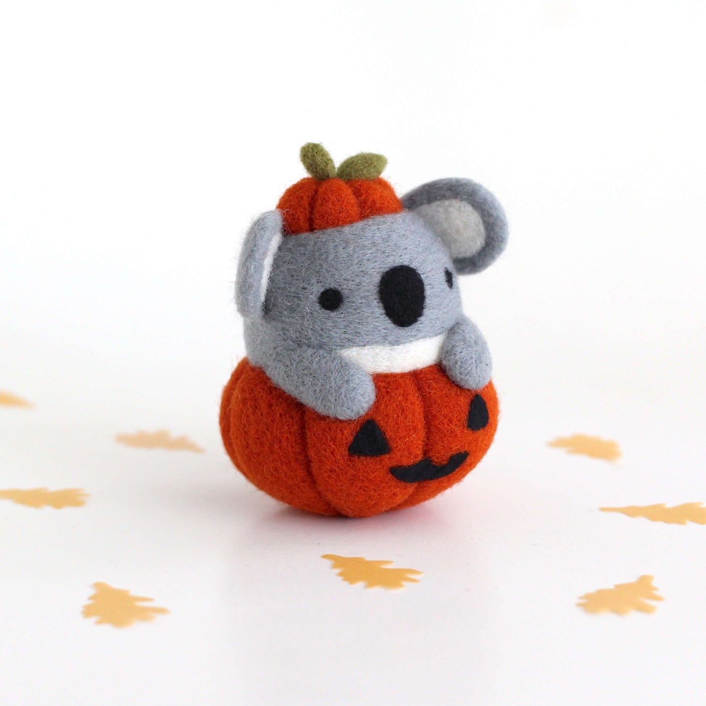 Needle Felted Koala in Jack-o'-Lantern (Burnt Orange Variant)
