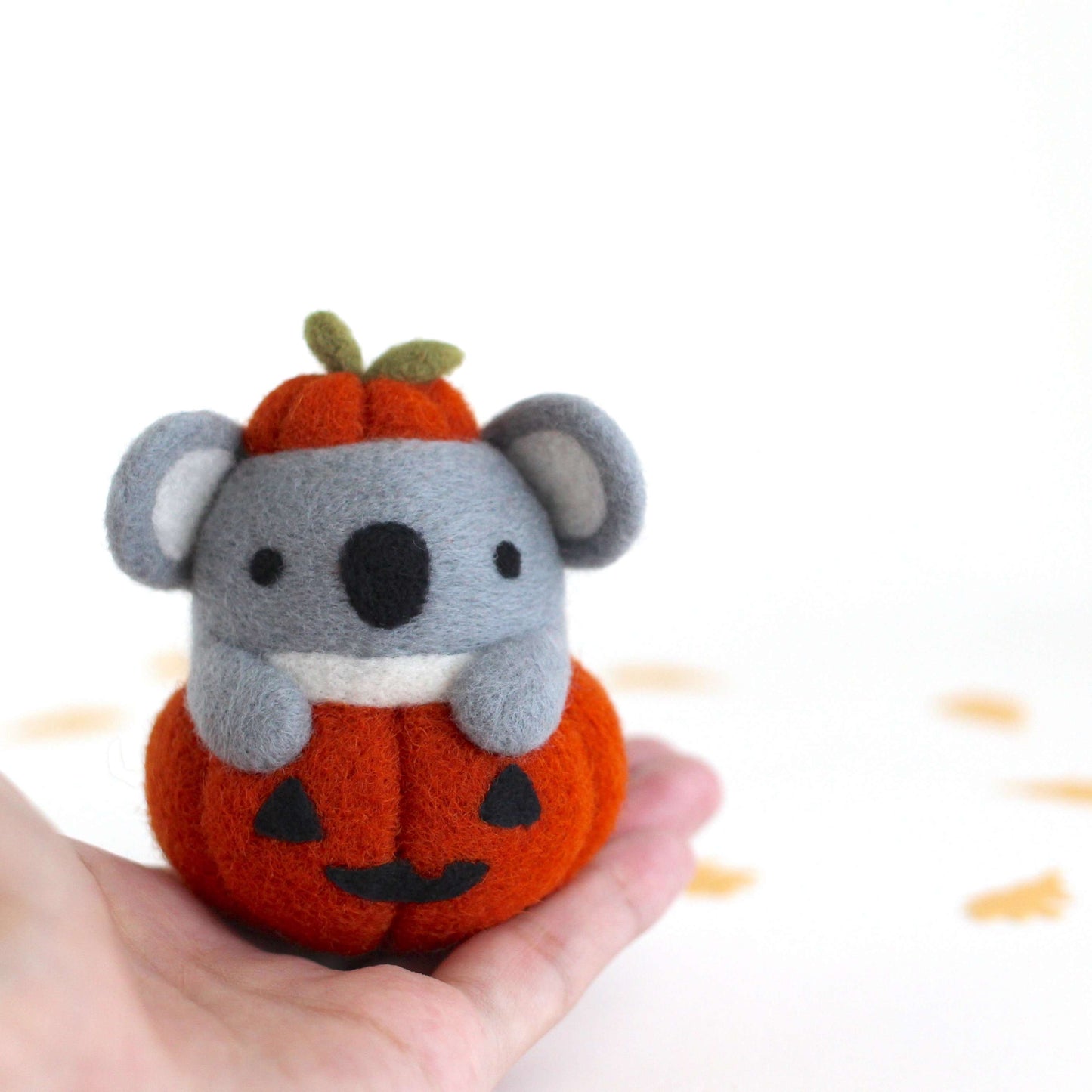 Needle Felted Koala in Jack-o'-Lantern (Burnt Orange Variant)