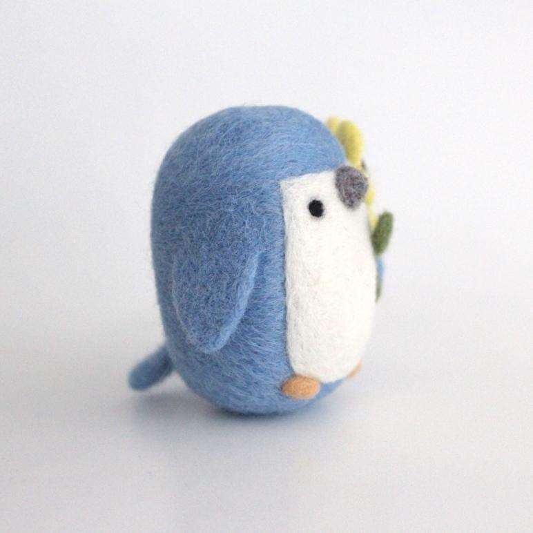 Needle Felted Little Blue Penguin w/ Flower