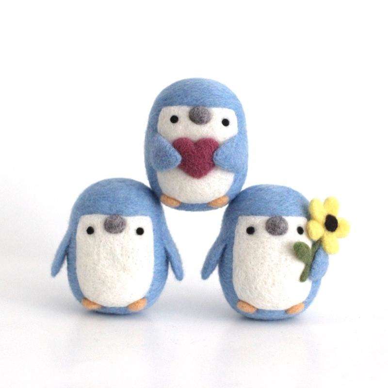 Needle Felted Little Blue Penguin w/ Flower